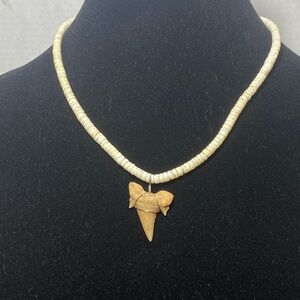 Cream Shell Necklace with Shark Tooth Pendant